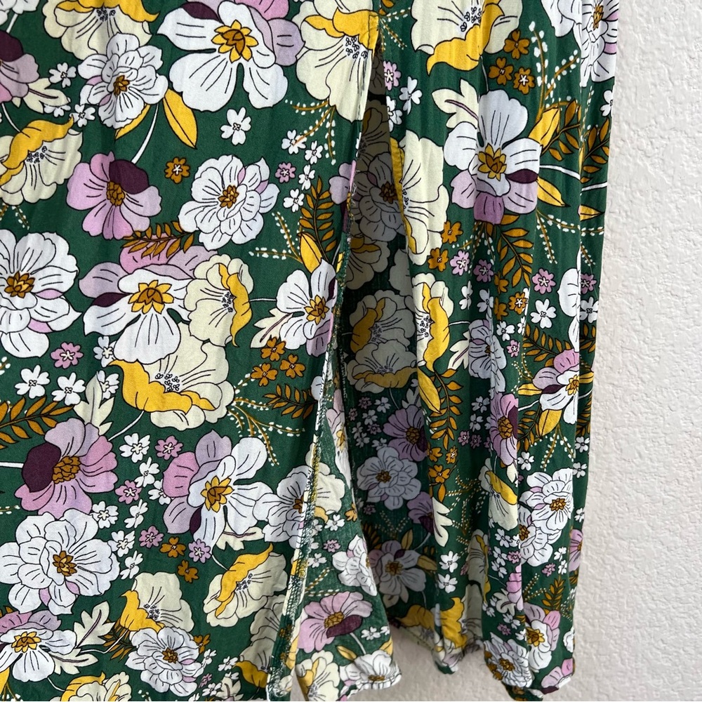 ASOS Midi Dress Size 2 Green Floral Puff Sleeve Spring Summer Bohemian Easter - Picture 7 of 11